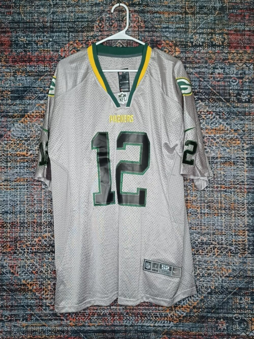Nike mens gray Aaron Rodgers Green Bay Packers OnField sewn NFL jersey 52 EUC